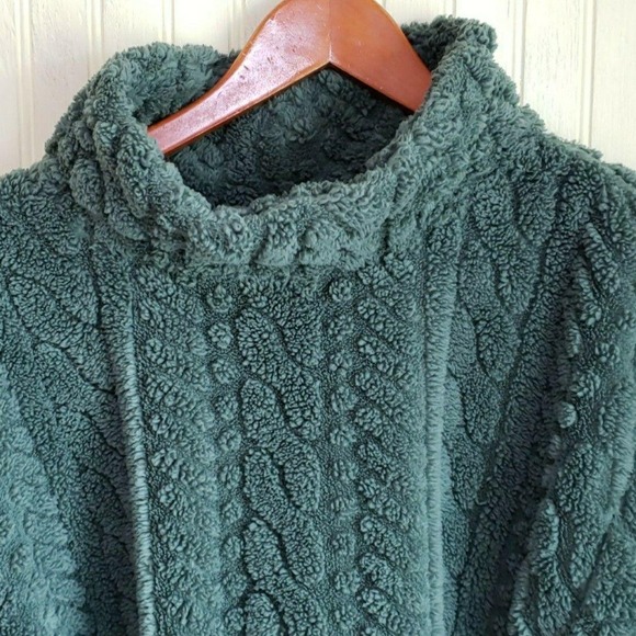 Eddie Bauer Sweaters - Eddie Bauer Sweater Womens Large Green Mock Neck Fleece Cable Knit Pullover